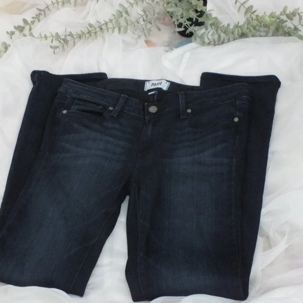 Paige Denim Skyline Straight Distressed Dark Wash Designer Jeans Women’s Size 30 - Picture 3 of 12